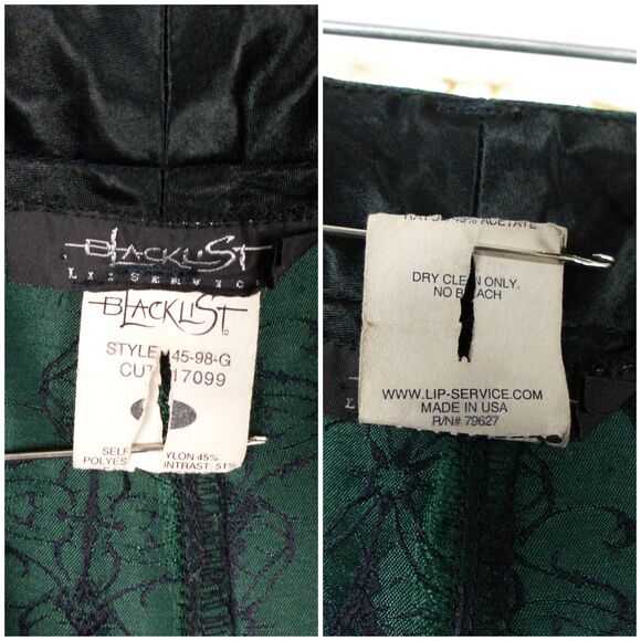 Y2K Lip Service Blacklist Pants Men 36x33 Black Green Brocade Jacquard Goth Rock - Picture 16 of 16